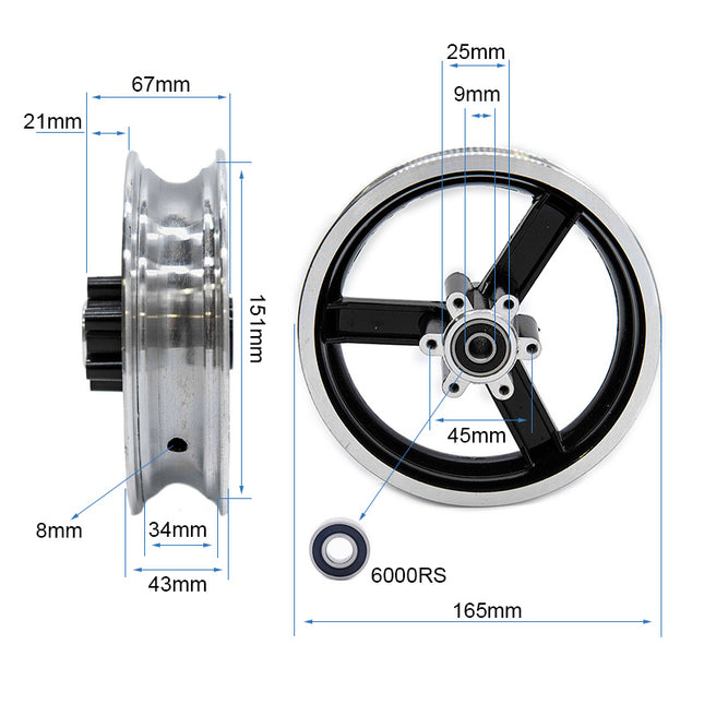 Rad de 6 y Felge 34mm para Kugoo kirin M4